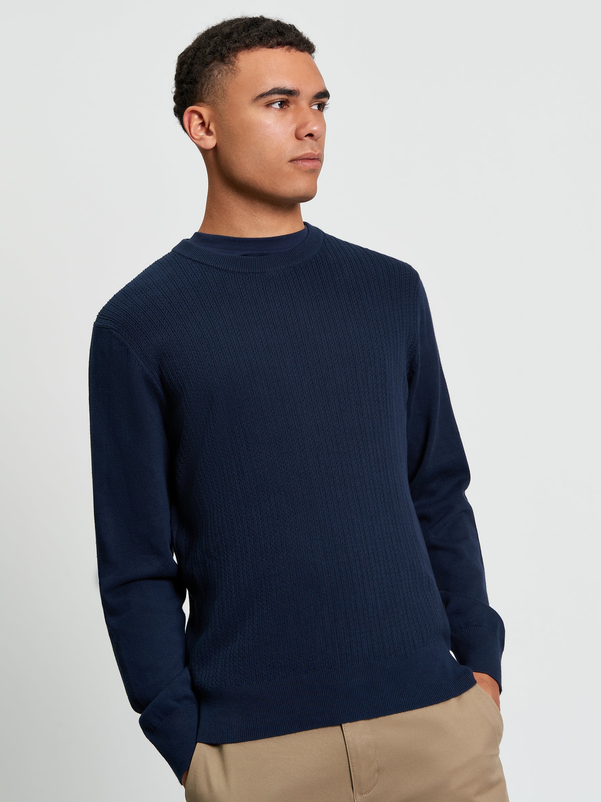 Textured Front Crew - Dark Navy - Front