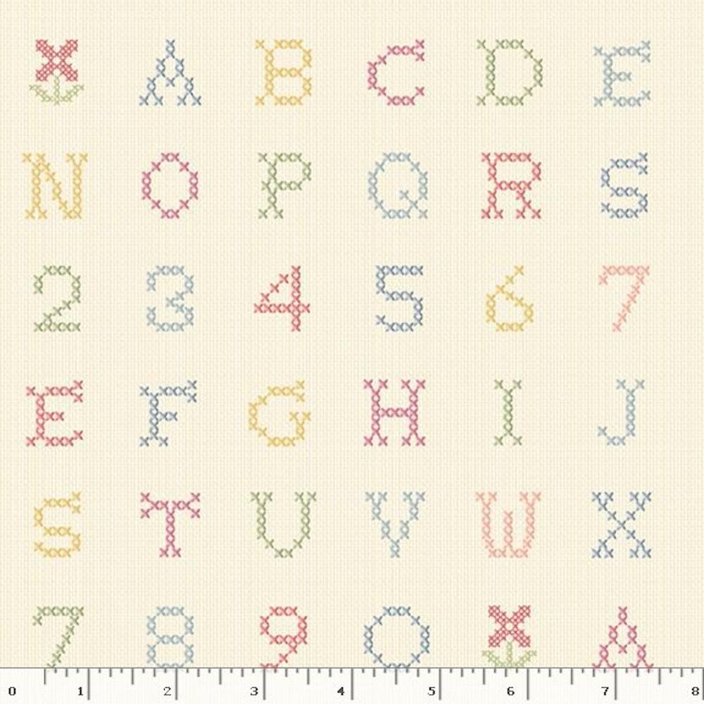 Marcus Fabrics - Wildflower Retreat by Christine Shulte - Cross Stitch Alphabet - Multi - 108" Wide Yardage