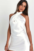 Lulus | White Satin Halter Mini Dress | Womens | Medium (Available in XS, S, L, XL)