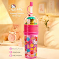 3D Mini Hello Kitty Figurine Lid Tropical Fruit Print Reusable Plastic Straw Cup