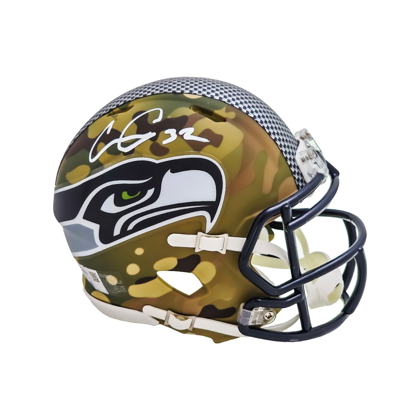 Chris Carson Autographed Seattle Seahawks Camo Mini Speed Helmet - Pastime Sports & Games