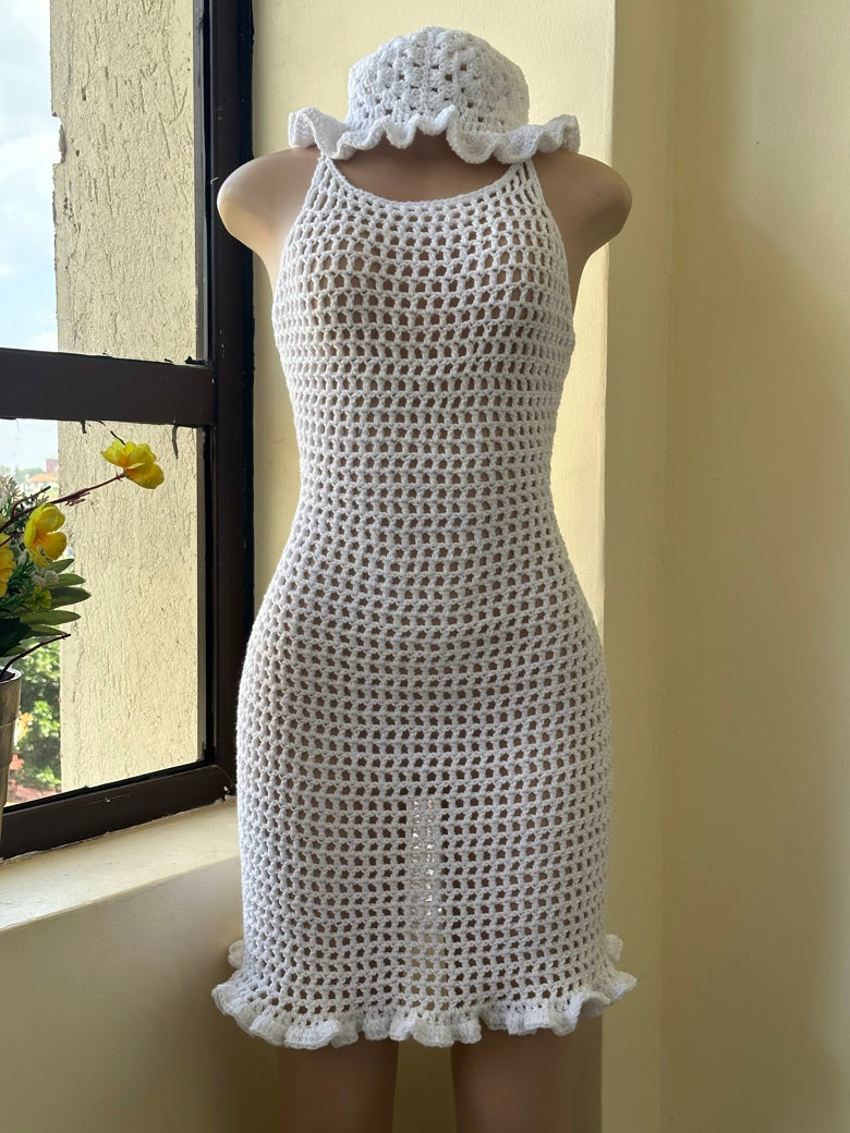 Crochet halter mesh dress tutorial with ruffles