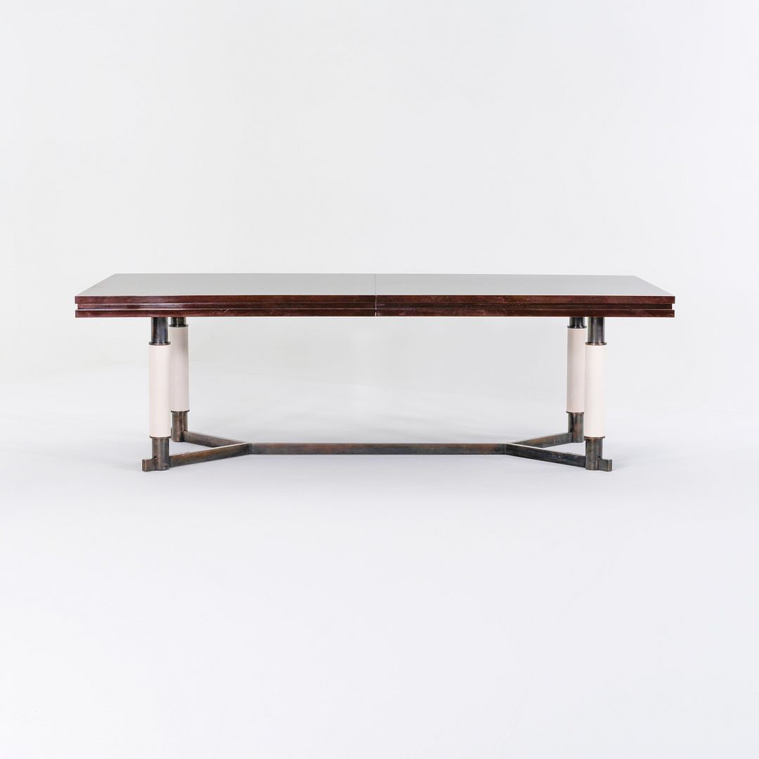 2016 David Kleinberg Custom Mahogany Bronze and Parchment Extension Dining Table