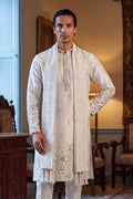 White Silk Blend Floral Embroidered Straight Kurta with Dupatta MKUD1784