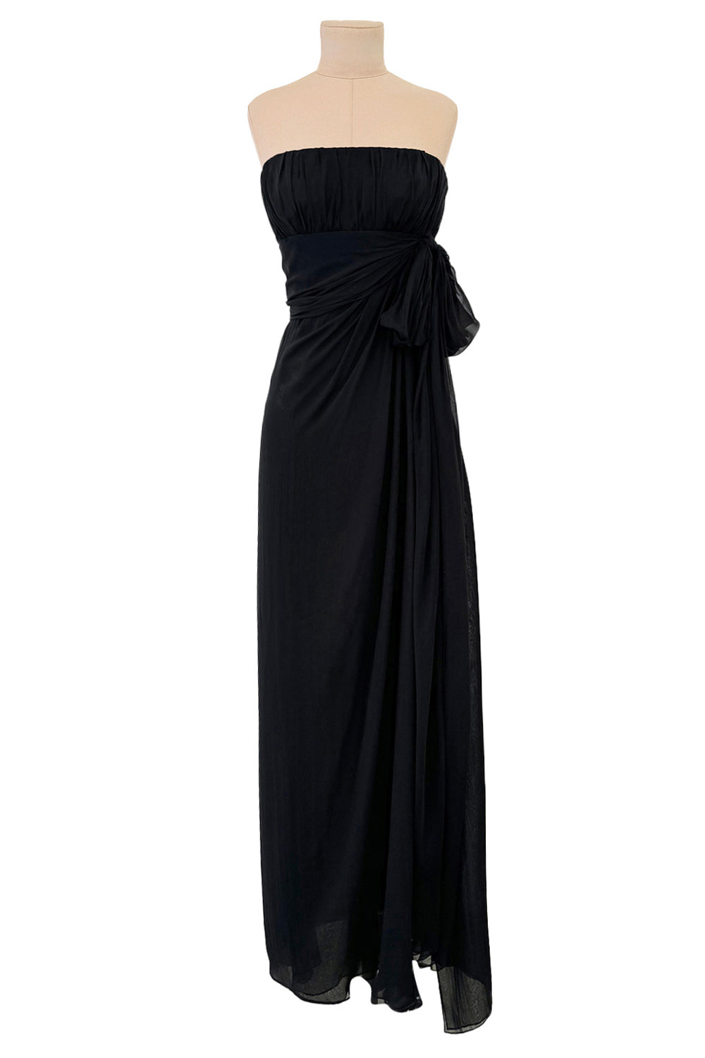Exceptional Spring 2002/Spring 1991 Yves Saint Laurent Haute Couture Black Silk Chiffon Dress