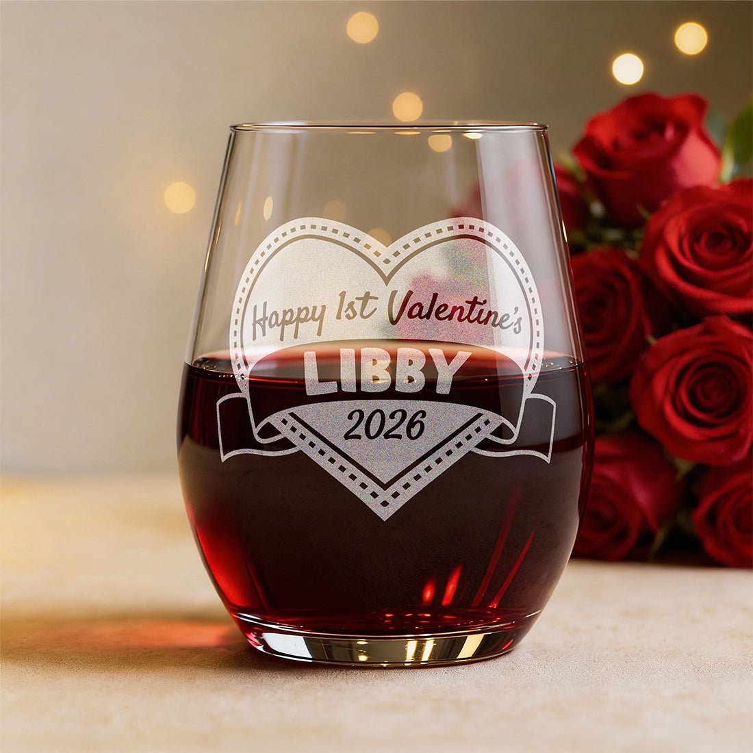 Personalised 1st Valentine's Day Stemless Glass