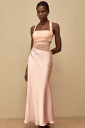 Taina Pink Mesh Panel Ruched Maxi Dress