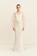 LA LUNE LIA SILK ORGANZA WRAP BLOUSE - IVORY_F