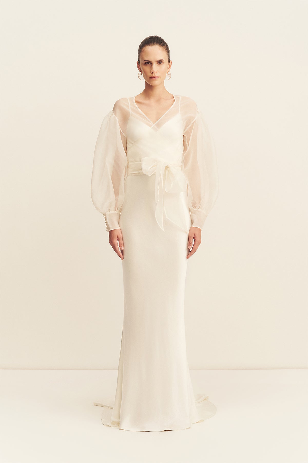 LA LUNE LIA SILK ORGANZA WRAP BLOUSE - IVORY_F
