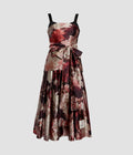 Floral Print Textured Satin Midi Dress