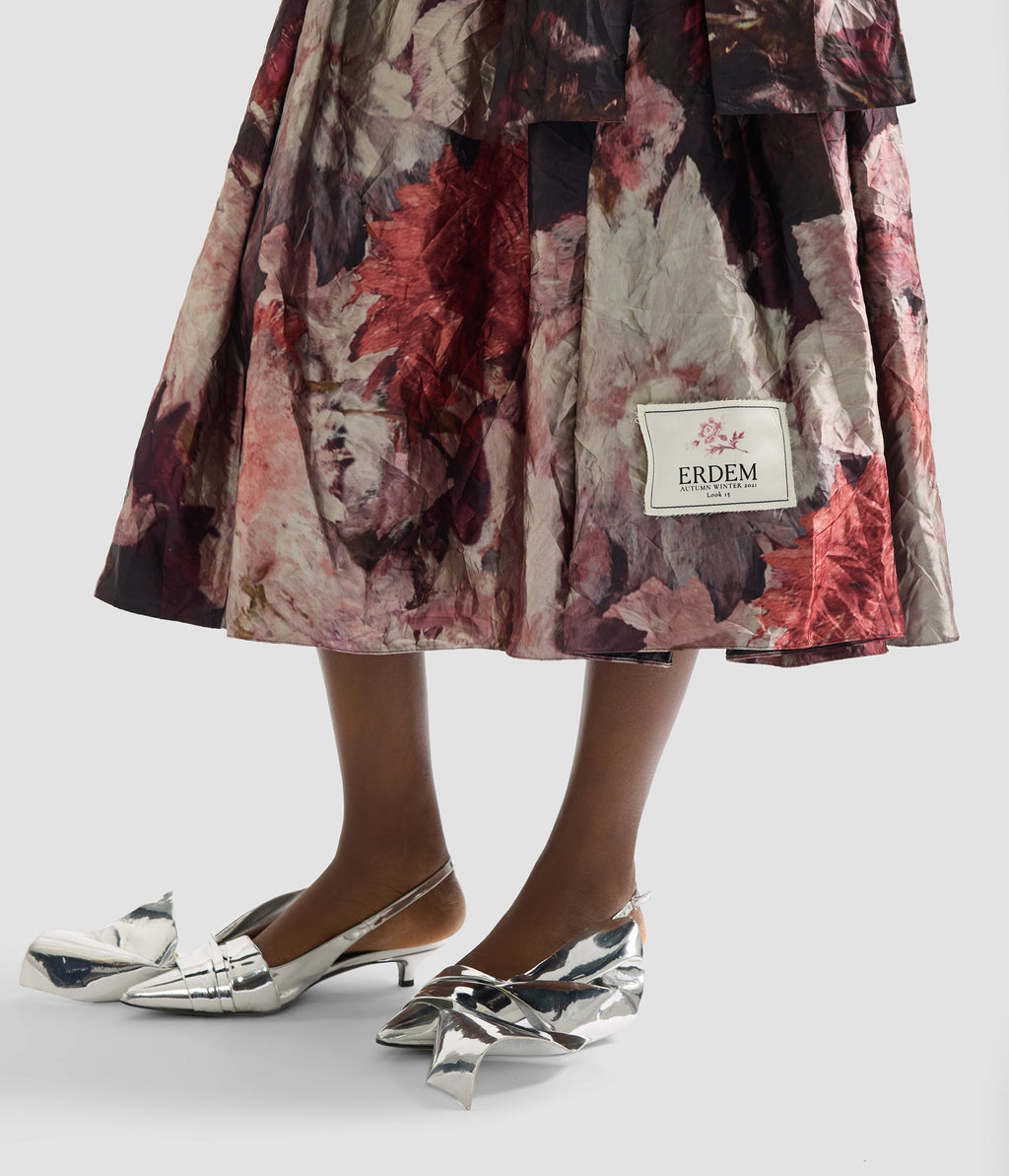 Floral Print Textured Satin Midi Dress