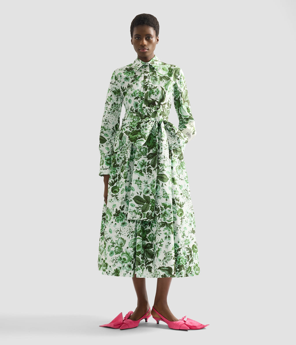 Floral Print Long Sleeve Shirt Dress