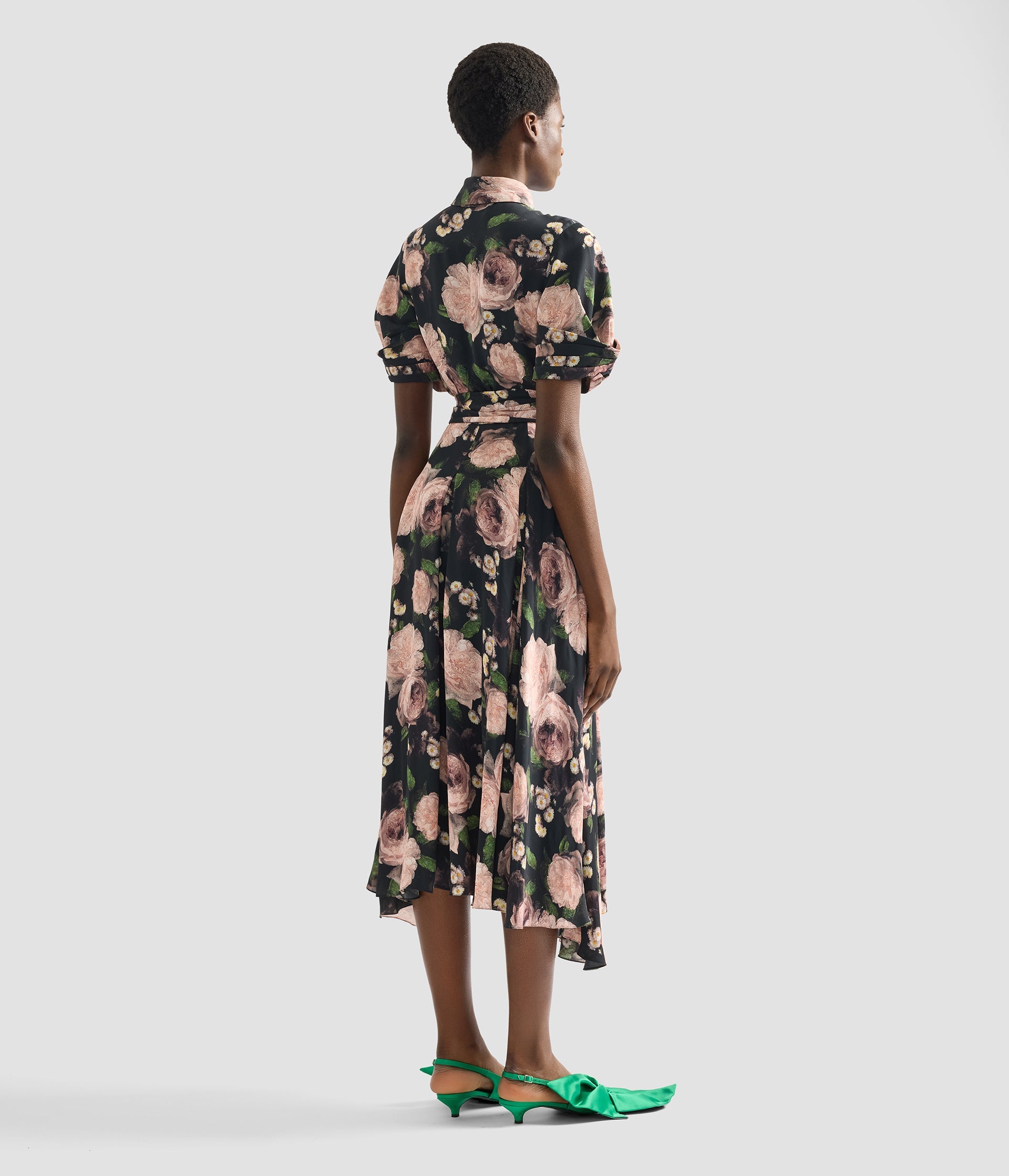 Floral Print Short Sleeve Midi Dress