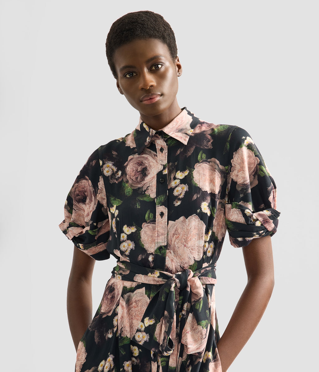 Floral Print Short Sleeve Midi Dress