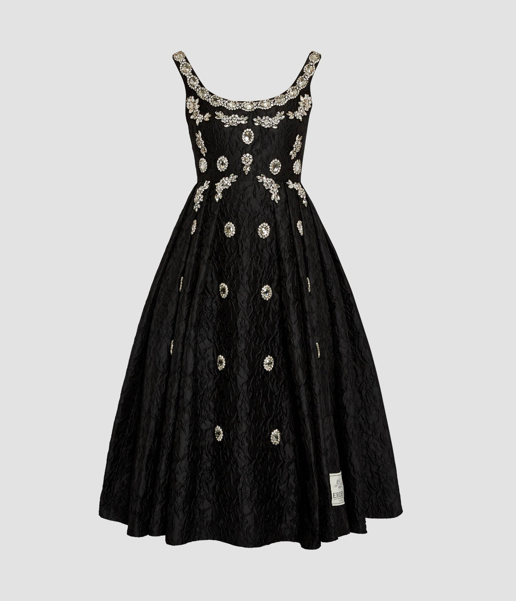 Embroidered Cloque Jacquard Sleeveless Midi Dress
