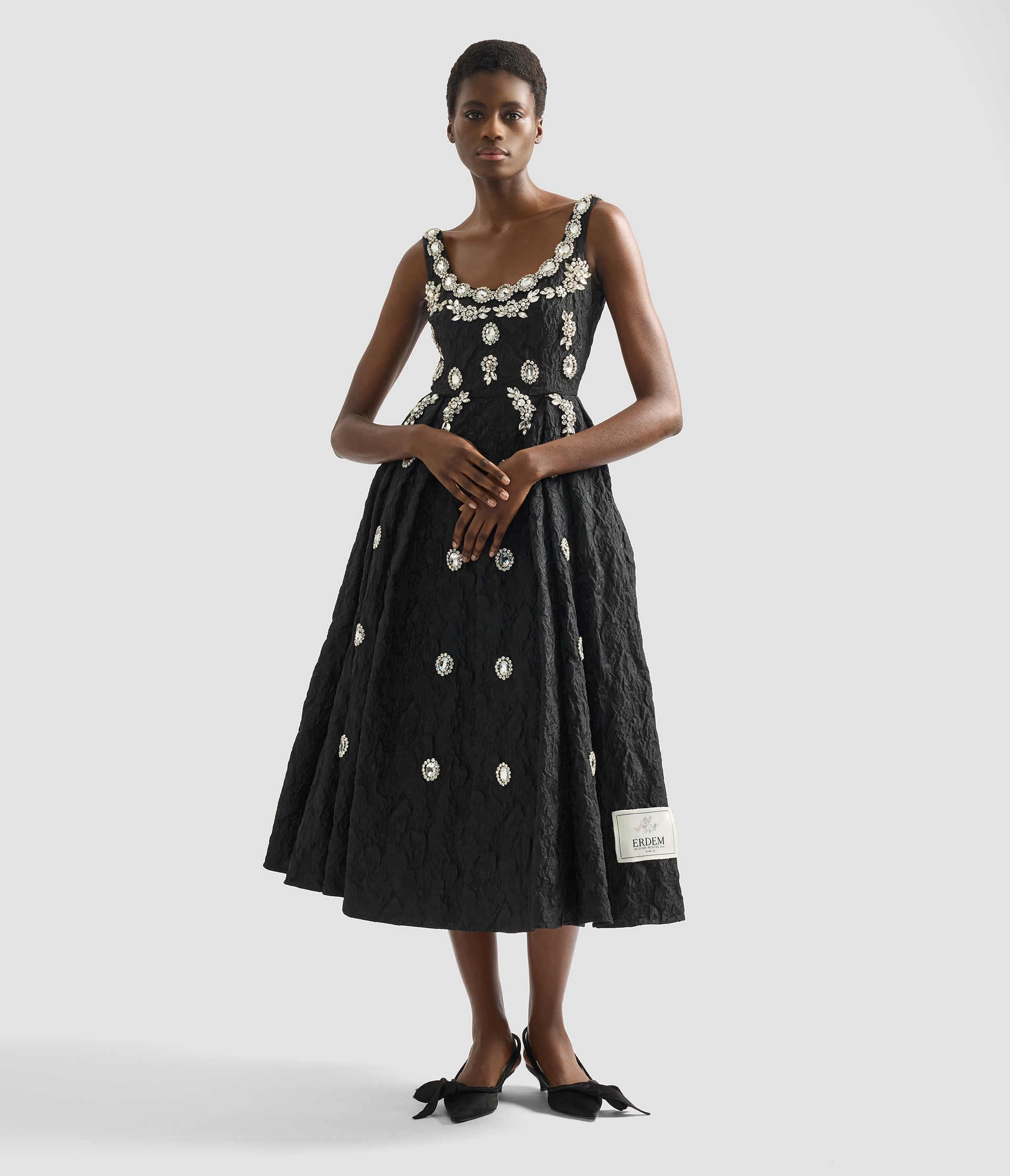 Embroidered Cloque Jacquard Sleeveless Midi Dress