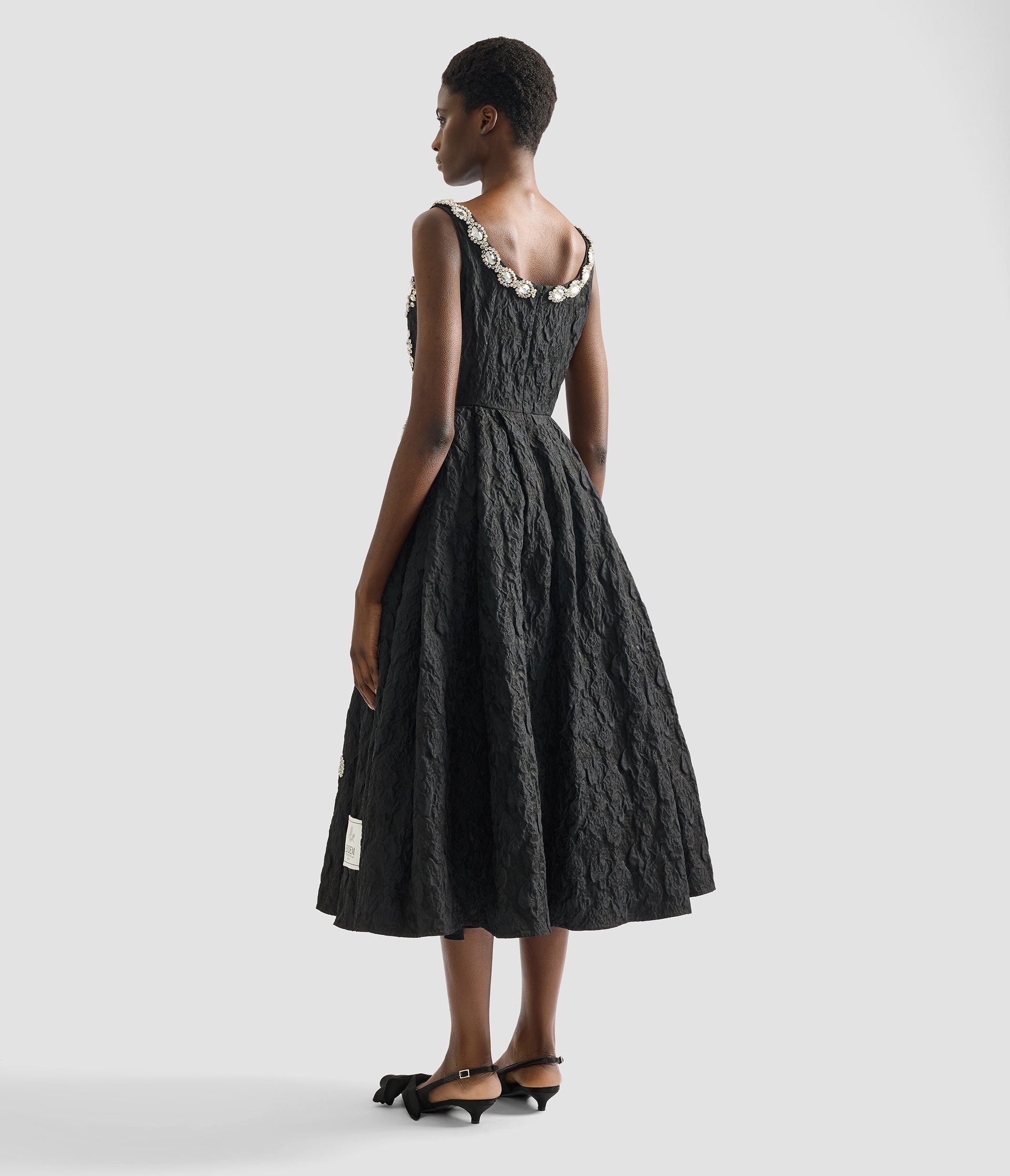 Embroidered Cloque Jacquard Sleeveless Midi Dress