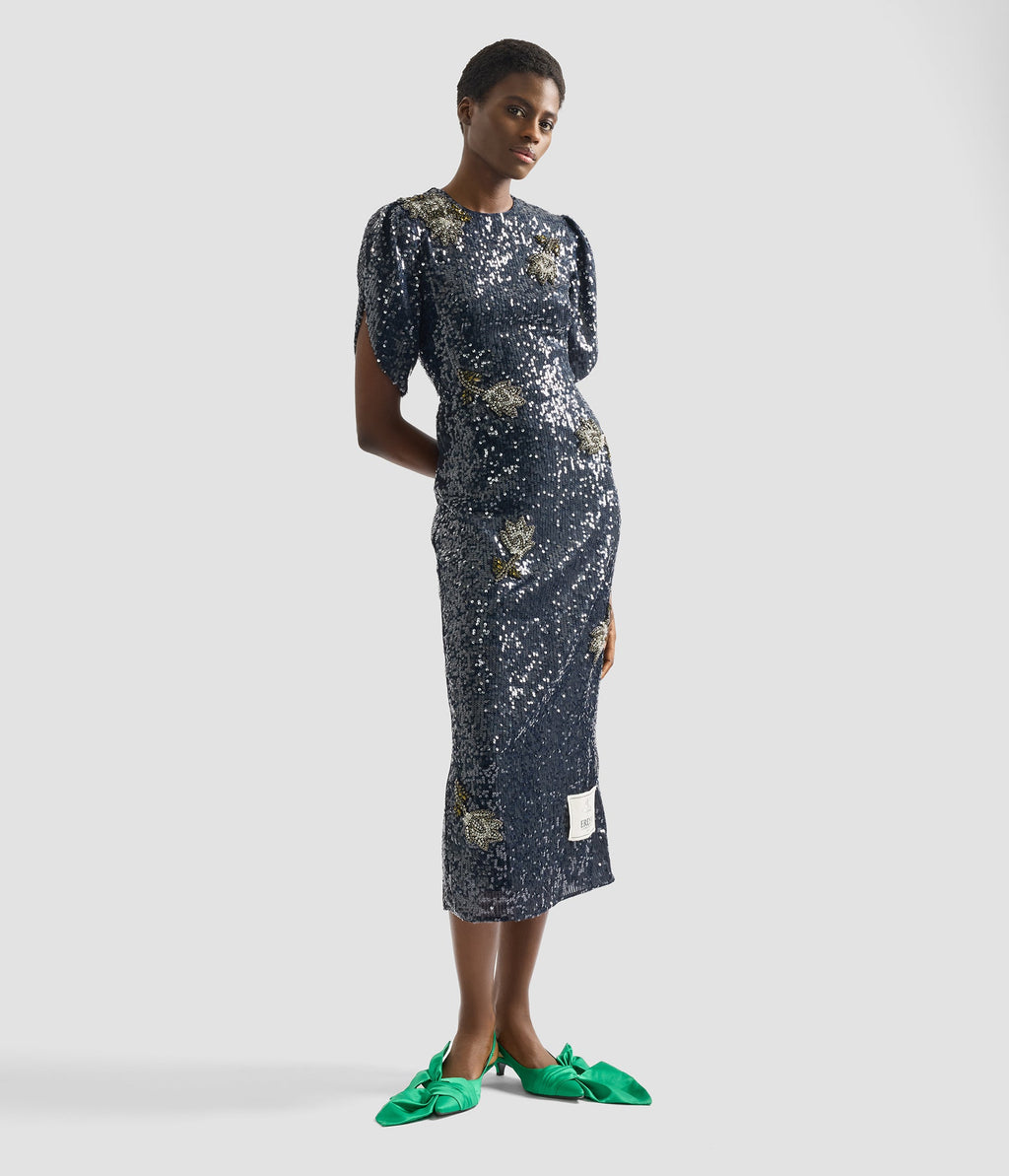 Embroidered Sequins Midi Dress