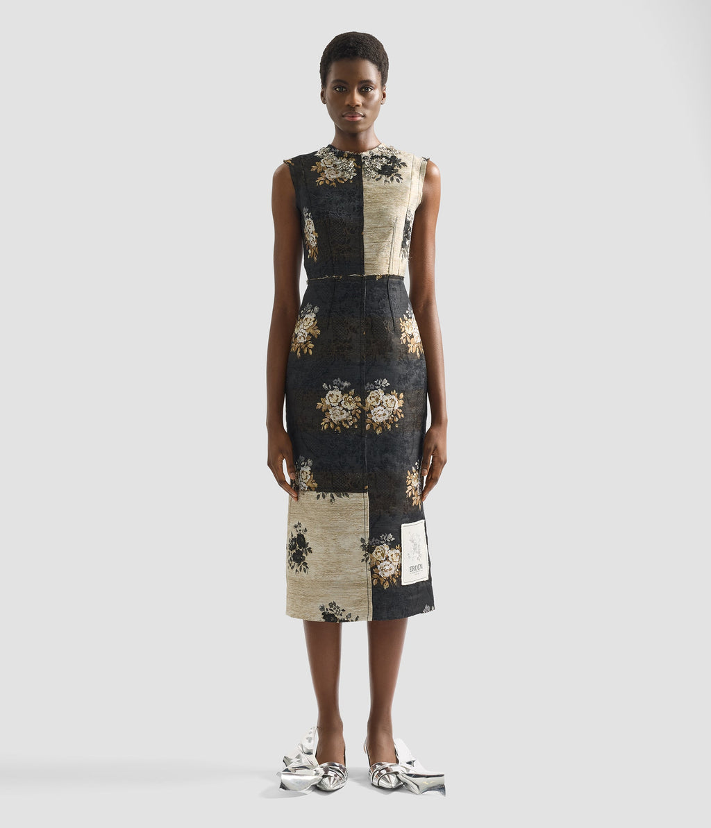 Floral Jacquard Sleeveless Midi Dress
