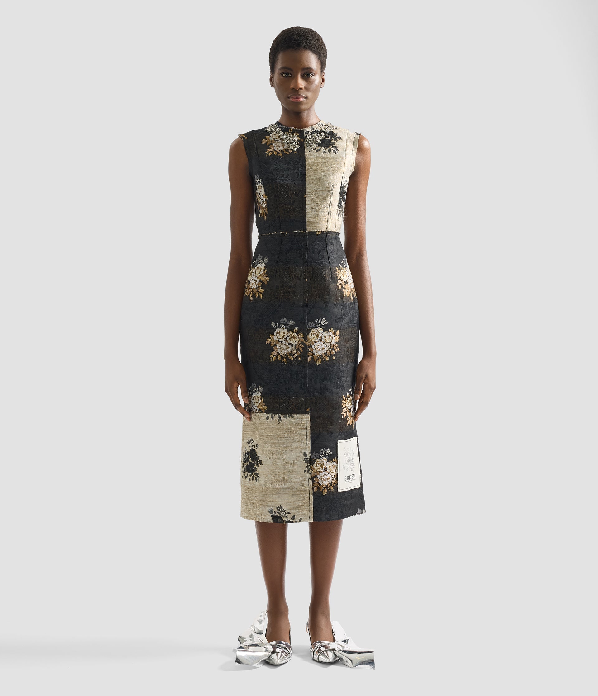 Floral Jacquard Sleeveless Midi Dress