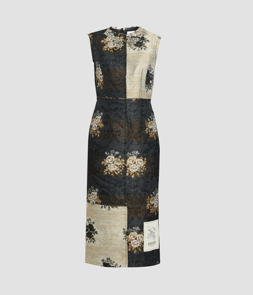 Floral Jacquard Sleeveless Midi Dress