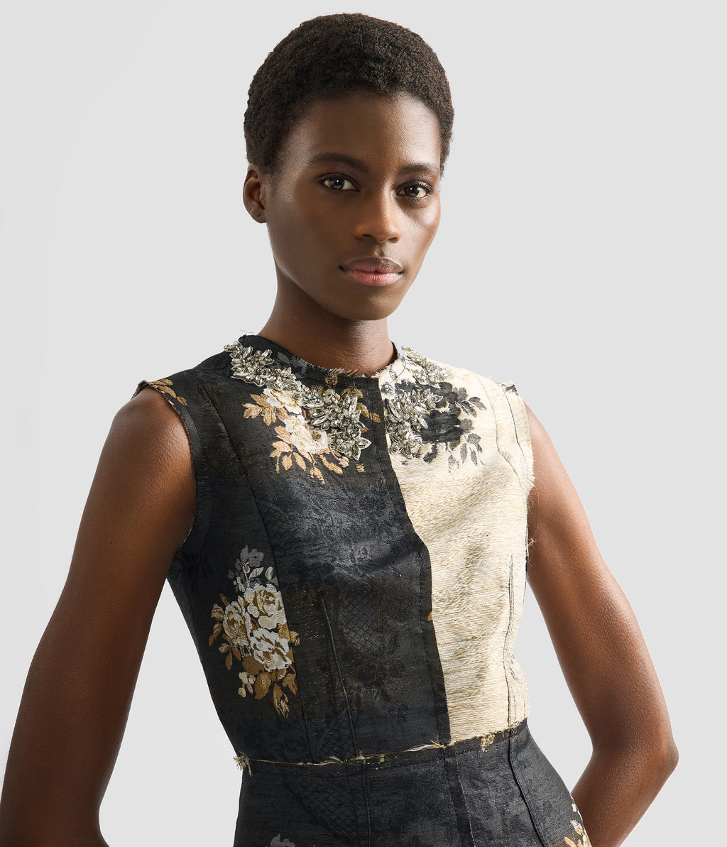 Floral Jacquard Sleeveless Midi Dress