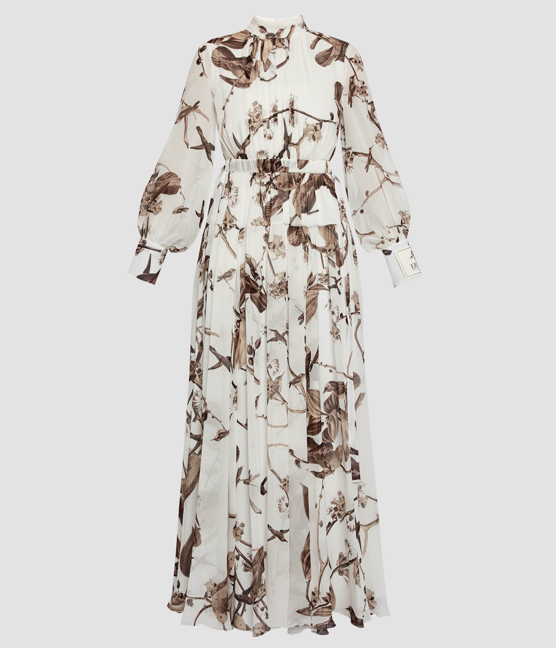Printed Silk Voile Long Sleeve Gown