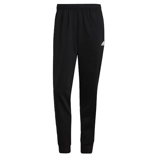 adidas Herren Essentials Warm-Up Tapered 3-Stripes Track Pants, Black / White, Tall im Sale