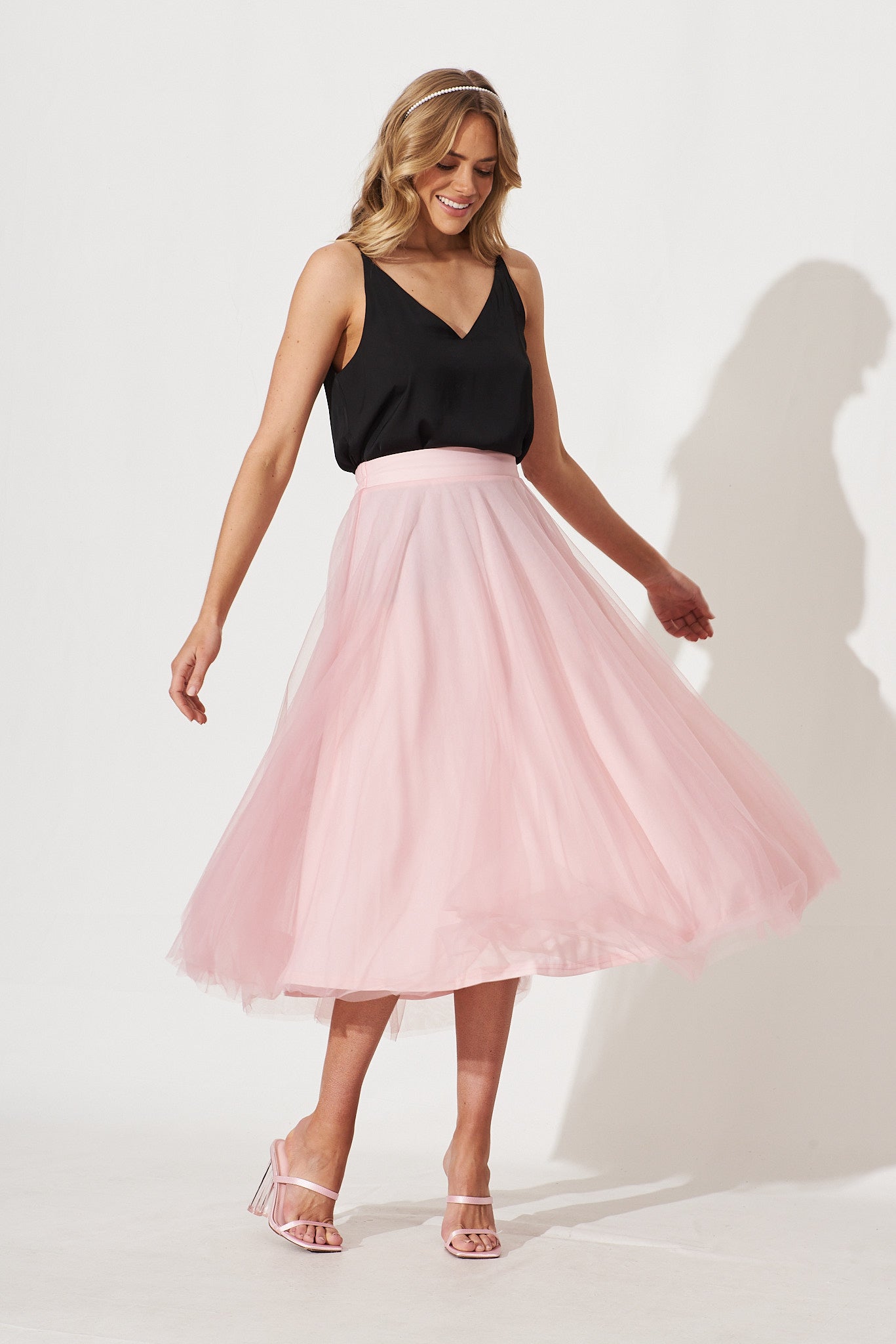Wannabe Tulle Skirt In Blush - full length