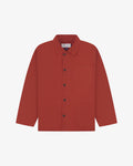 Front flat view of Uskees shirt jacket for men in clay red colour.