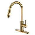 VAKITAP Upgrade Brushed Gold Kitchen Faucet with Water Lines, Sus304 Stainless Steel Kitchen Faucet Sink with Pull Down Sprayer, Faucet for Kitchen Sink with Deck Plate