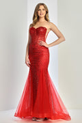 LA Merchandise LAL3278 Strapless Beaded Tulle Mermaid Prom Dress - - Prom Dresses LAL