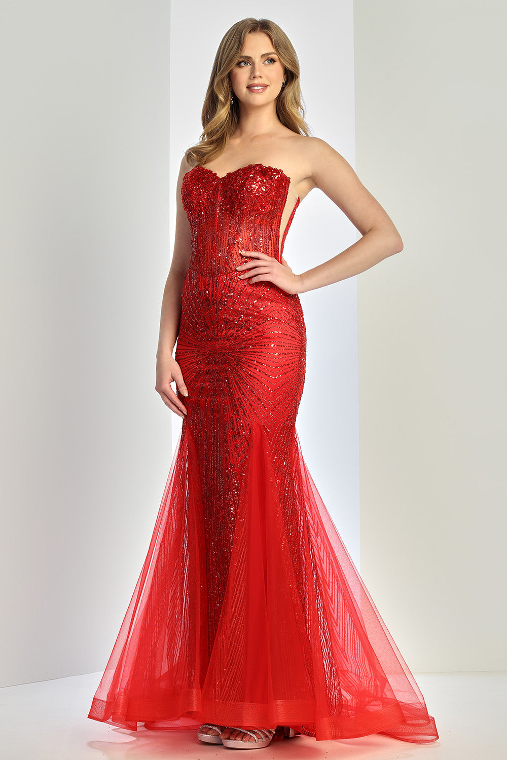 LA Merchandise LAL3278 Strapless Beaded Tulle Mermaid Prom Dress - - Prom Dresses LAL
