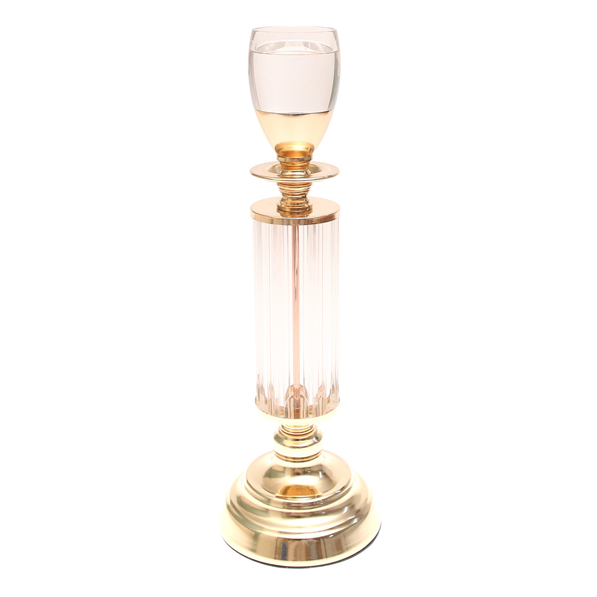Dinner Candle Holder Crystal & Gold M| Luxury Table Décor Pakistan | Elegant Dining Accent - Habitt