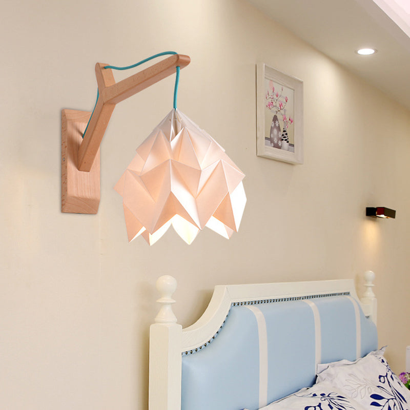 Lisslune | Curved Shadow Paper Wall Lamp Macaron 1 Head White/Pink/Yellow/Blue/Green Sconce Lamp with Wooden Backplate