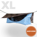 Haven XL sky blue second with real tree, digital camo rain, fly partial guy