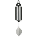 Antique silver wind chime with cylindrical tube and leaf-shaped clapper hanging from chain