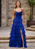 Azazie 2026 Lace Up Ruffles A-Line Prom Dress Royal Blue Gown