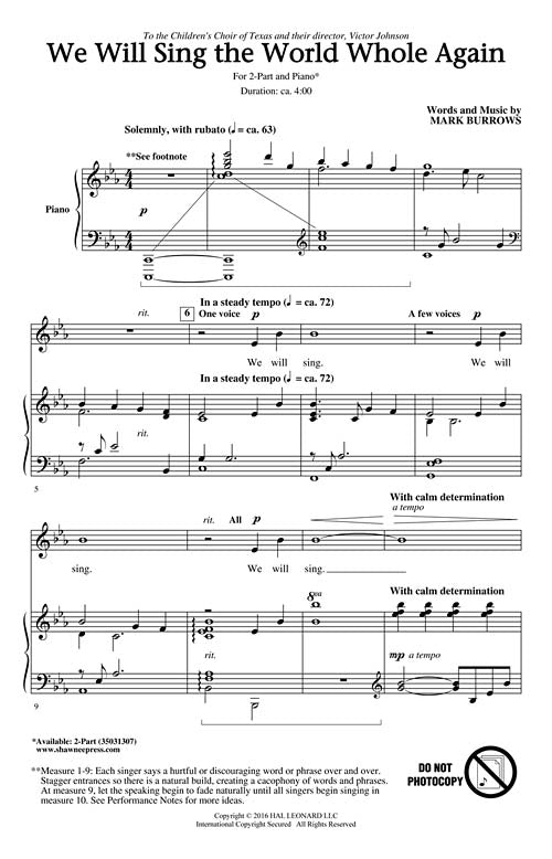 We Will Sing The World Whole Again 2 Part Mark Burrows