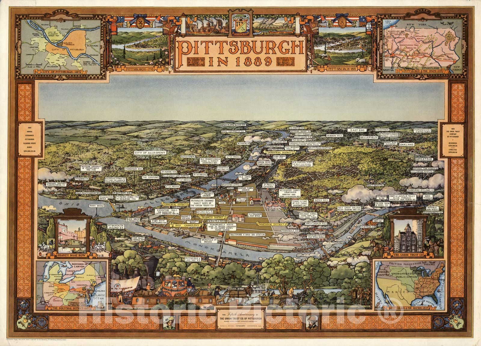 Historic Map : Map of Pittsburgh 1889 - Vintage Wall Art
