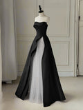 Ball Gown Black And White Semi Formal Dresses A-Line Tulle Satin Black/White Long Prom Black Long Formal Dress US Black/White