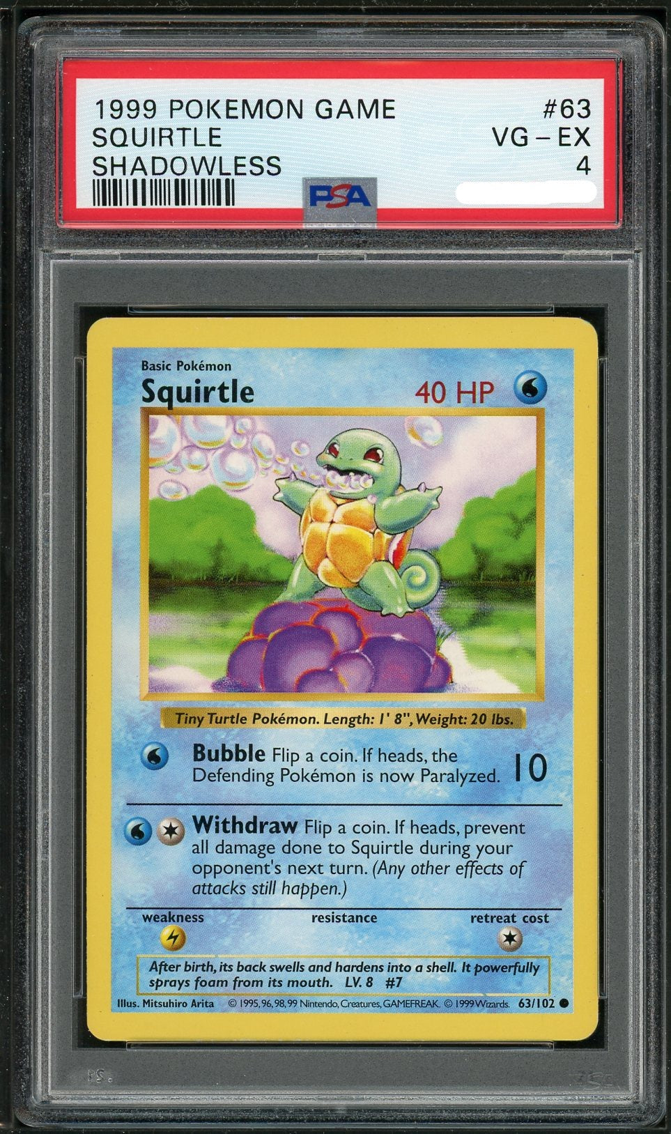 PSA (VG-EX 4) Squirtle (Shadowless) #63 - Pokemon Game