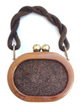 Elegant Fre-Mor style 1940s Beaded Fabric & Bakelite Handbag Copper/Butterscotch