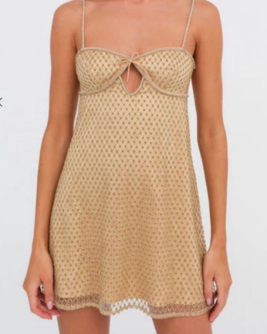 ForLove&Lemons Glitter Slip Dress (gold) by For Love & Lemons