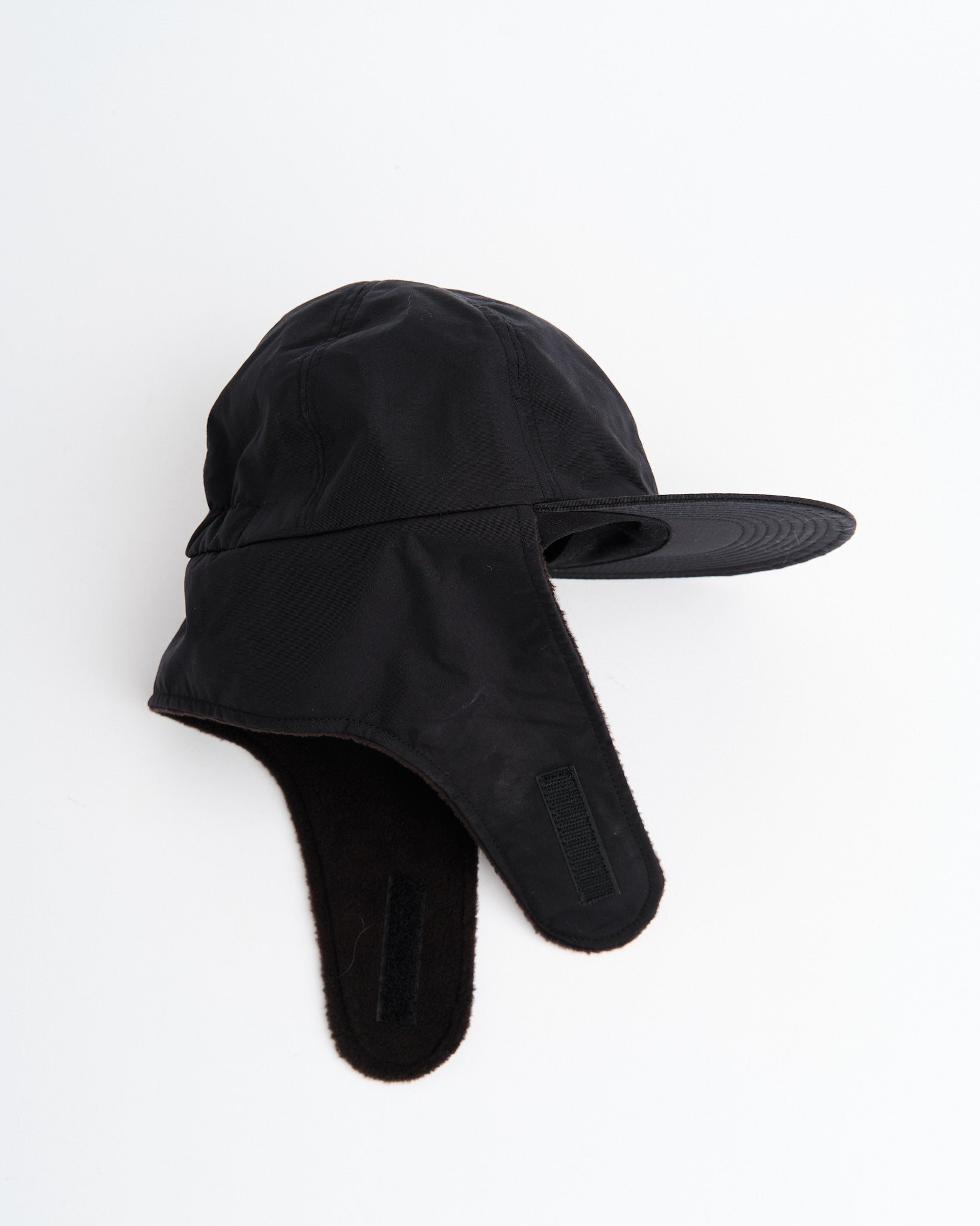 6 Panel Baseball Cap + Ear Flap, Black/Black - Meadow