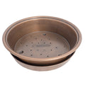 Copper-colored two-tiered succulent planter drip tray with perforated bottom and raised rim for saucer use