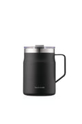 Locknlock Metro Mug Premium 18/8 Stainless Steel Double Wall Insulated With Handle Perfect For Table With Lid, Black, 16 Oz