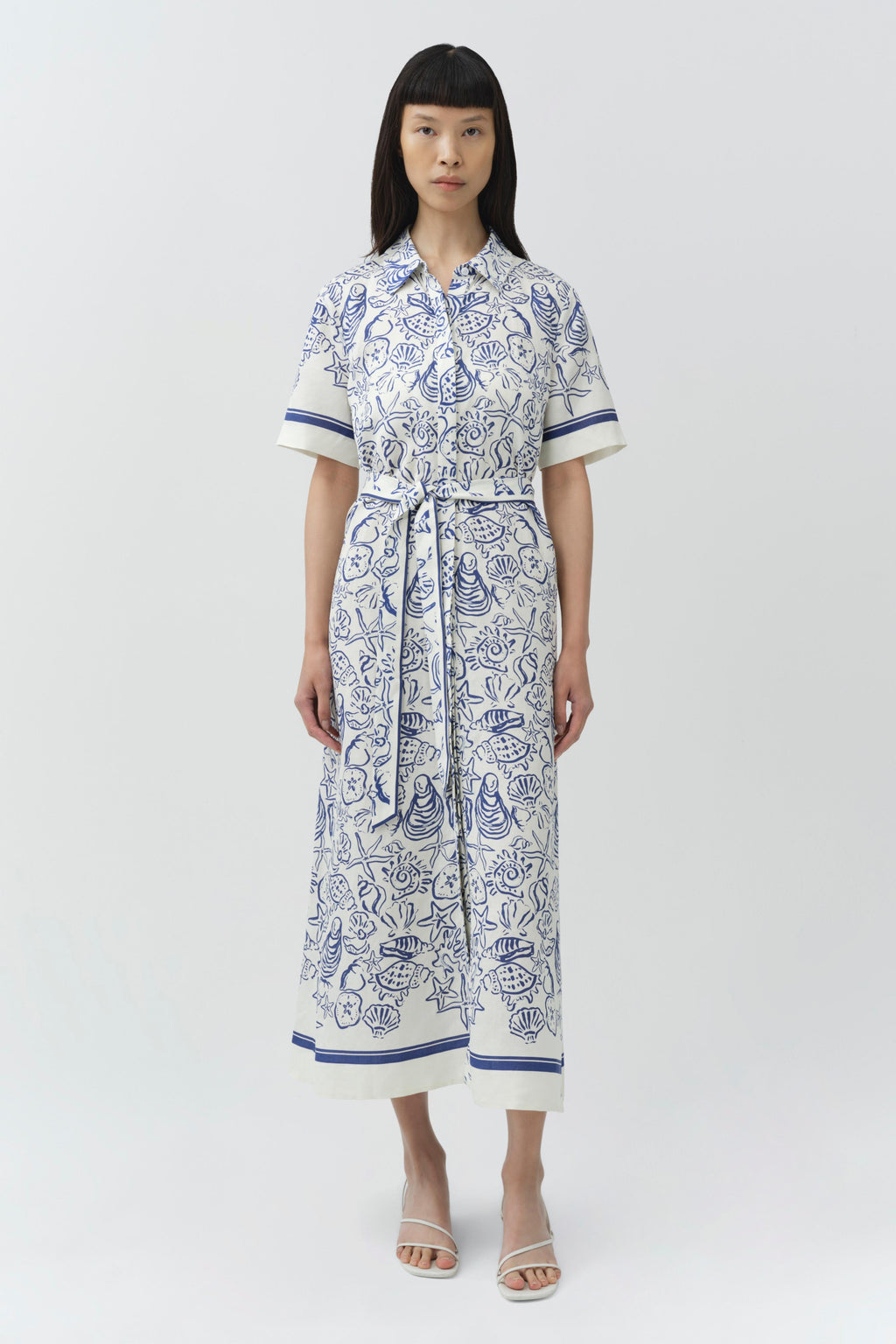 Audria Belted Linen Midi Dress