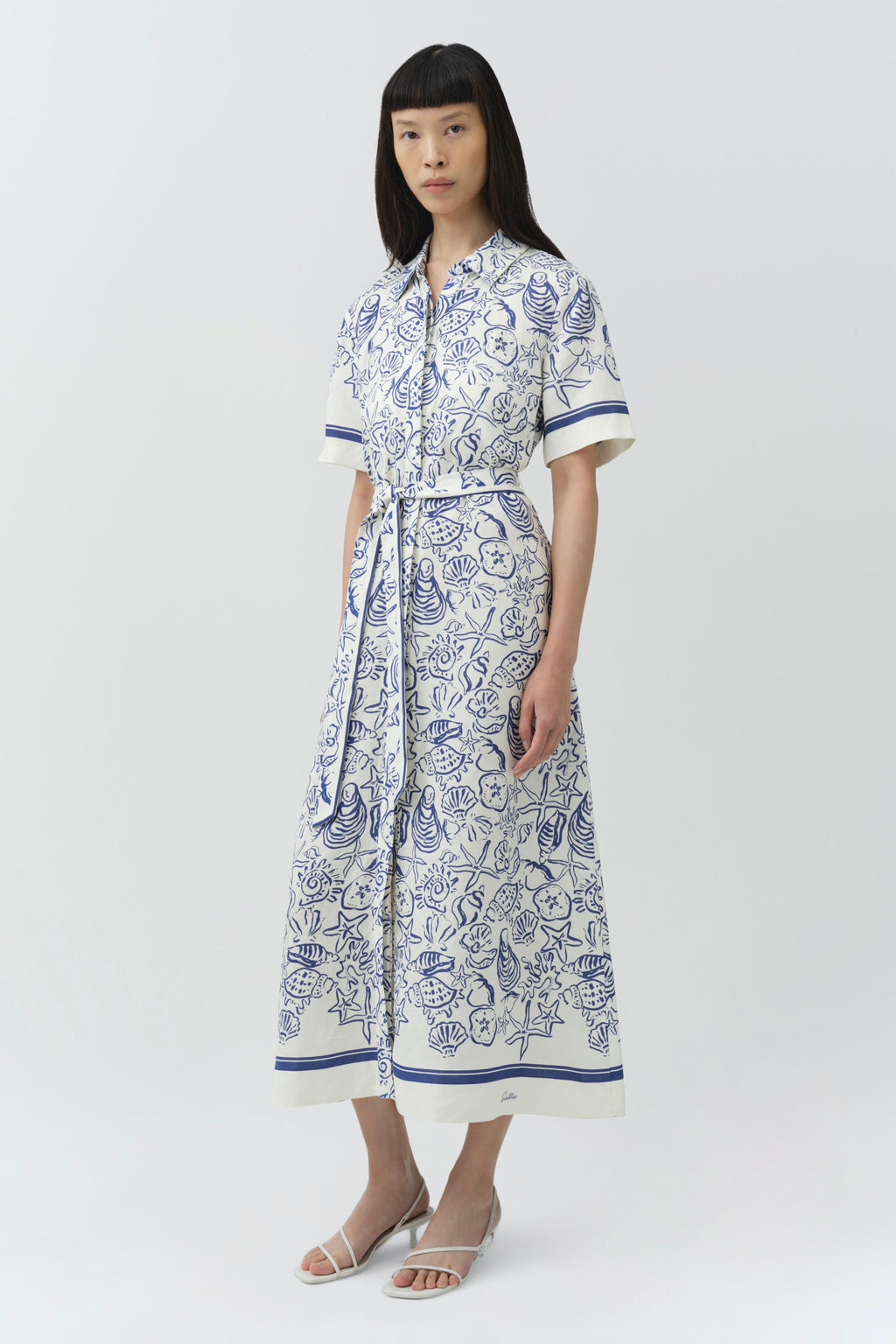 Audria Belted Linen Midi Dress
