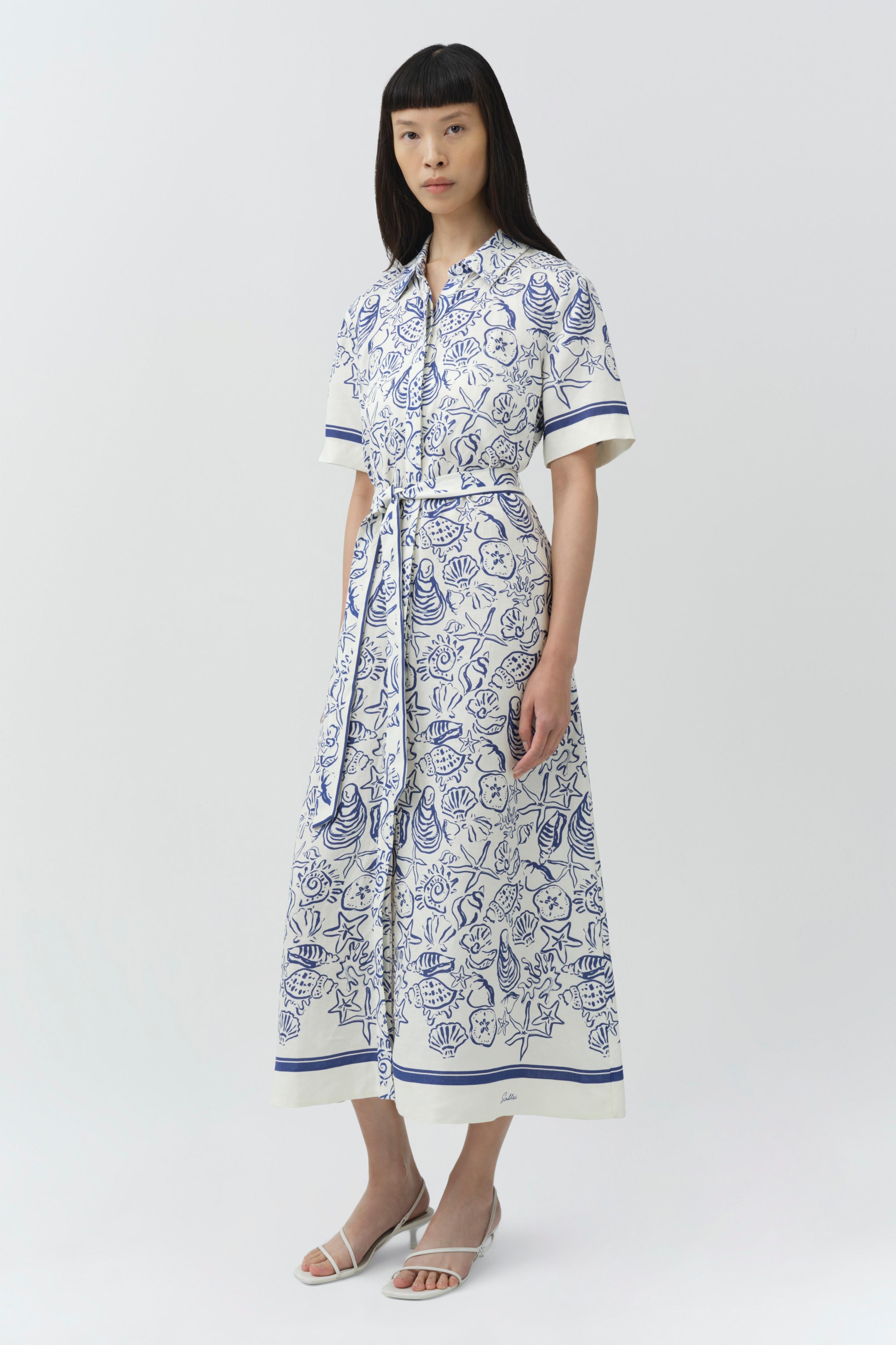 Audria Belted Linen Midi Dress